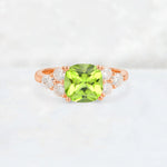 Cushion Cut Peridot Graduated Cluster Side Stone Engagement Ring - Additional view