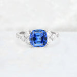 Cushion Cut Sapphire Graduated Cluster Side Stone Engagement Ring - Additional view