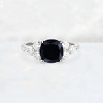 Cushion Cut Black Onyx Graduated Cluster Side Stone Engagement Ring - Additional view