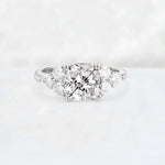 Cushion Cut Lab Diamond Graduated Cluster Side Stone Engagement Ring - Additional view