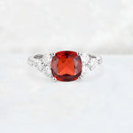 Cushion Cut Garnet Graduated Cluster Side Stone Engagement Ring - Additional view