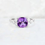 Cushion Cut Amethyst Graduated Cluster Side Stone Engagement Ring - Additional view