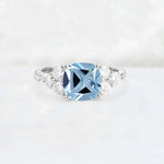 Cushion Cut Aquamarine Graduated Cluster Side Stone Engagement Ring - Additional view