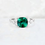 Cushion Cut Emerald Graduated Cluster Side Stone Engagement Ring - Additional view