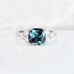 Cushion Cut Alexandrite Graduated Cluster Side Stone Engagement Ring - Additional view