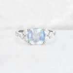 Cushion Cut Moonstone Graduated Cluster Side Stone Engagement Ring - Additional view