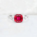 Cushion Cut Ruby Graduated Cluster Side Stone Engagement Ring - Additional view