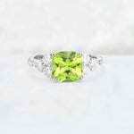 Cushion Cut Peridot Graduated Cluster Side Stone Engagement Ring - Additional view