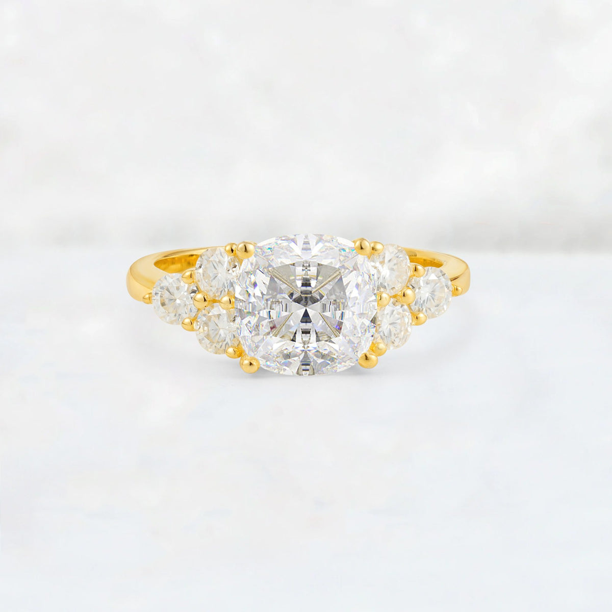 Cushion Cut Moissanite Graduated Cluster Side Stone Engagement Ring - Additional view