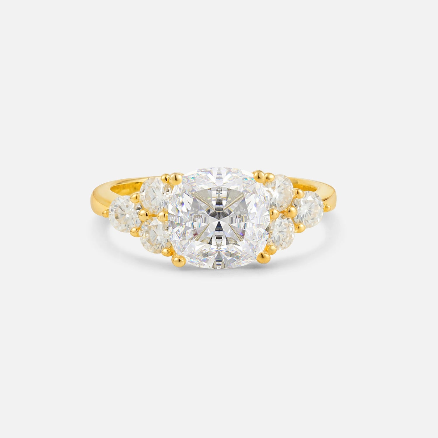 Cushion Cut Moissanite Graduated Cluster Side Stone Engagement Ring - Additional view