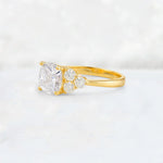 Cushion Cut Moissanite Graduated Cluster Side Stone Engagement Ring - Additional view