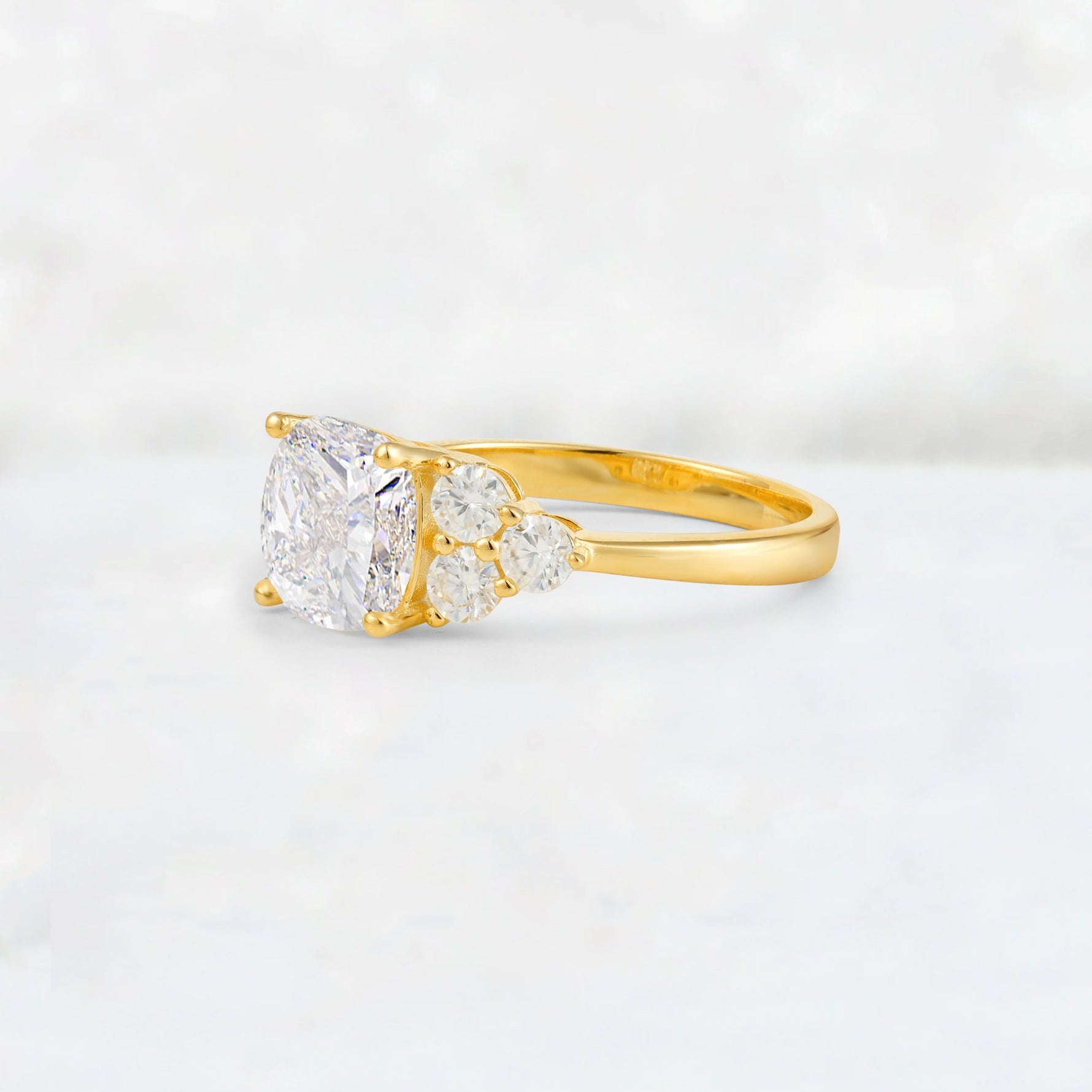 Cushion Cut Moissanite Graduated Cluster Side Stone Engagement Ring - Additional view