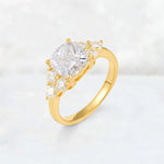 Cushion Cut Moissanite Graduated Cluster Side Stone Engagement Ring - Additional view