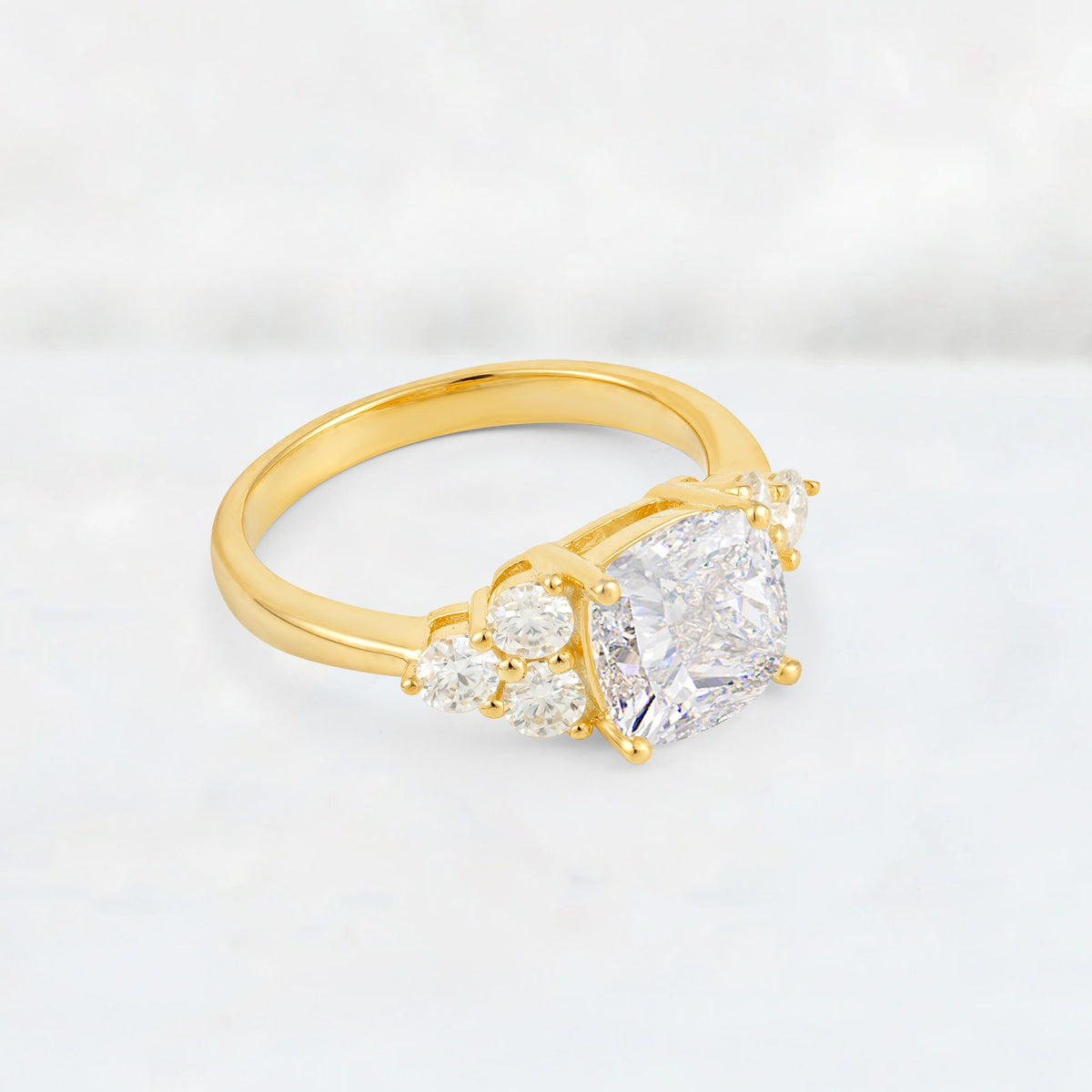 Cushion Cut Moissanite Graduated Cluster Side Stone Engagement Ring - Additional view