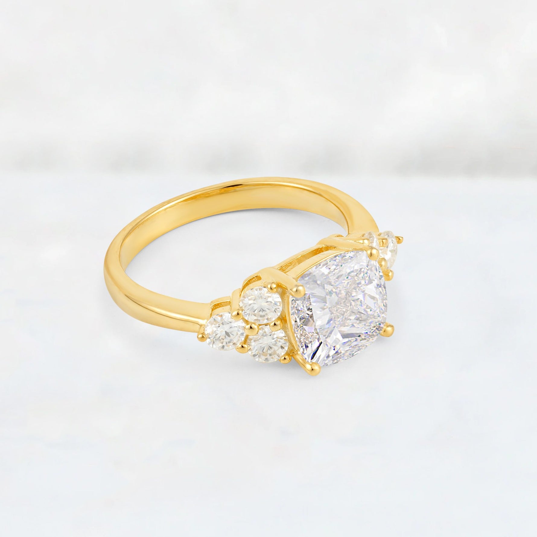 Cushion Cut Moissanite Graduated Cluster Side Stone Engagement Ring - Additional view