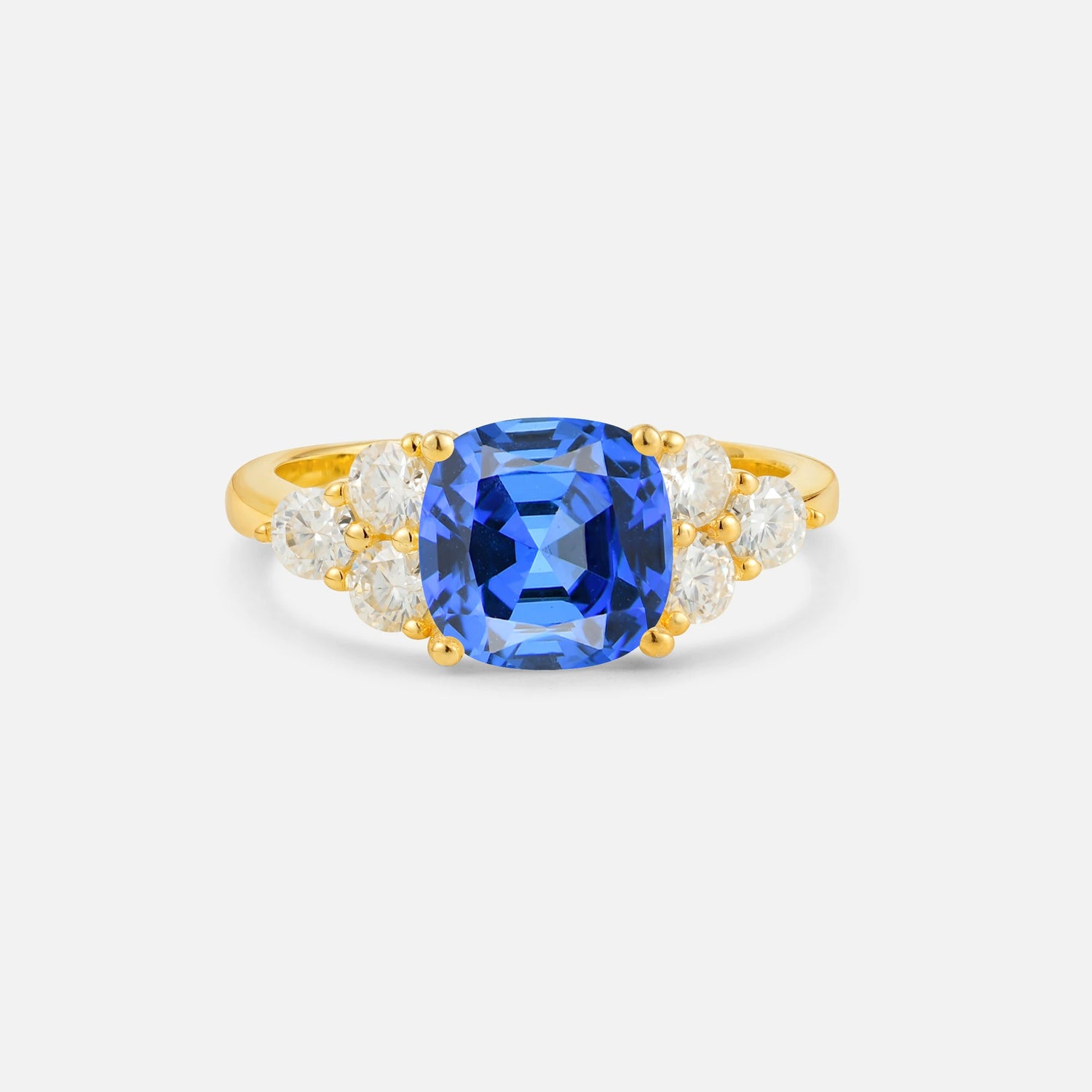 Cushion Cut Sapphire Graduated Cluster Side Stone Engagement Ring - Additional view