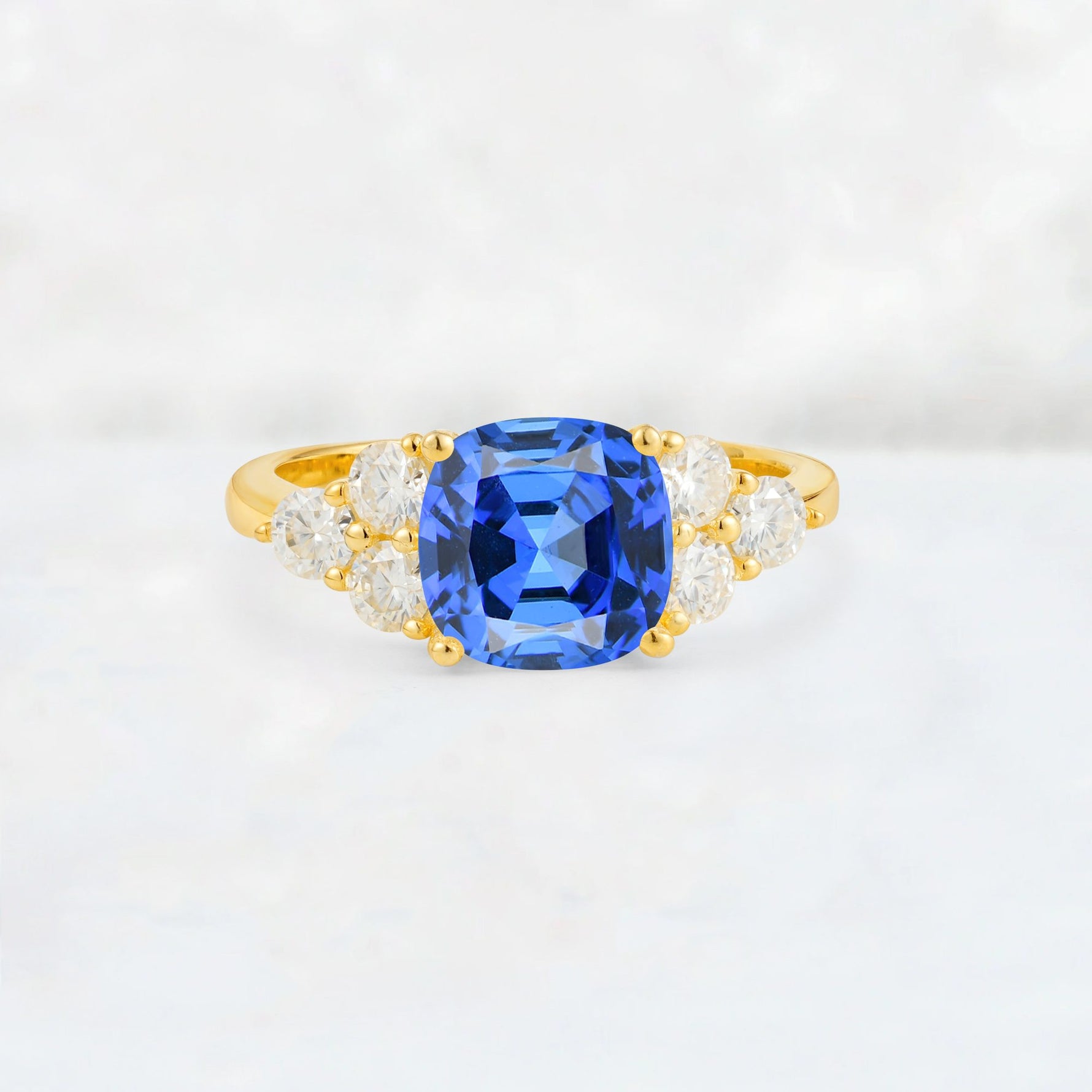 Cushion Cut Sapphire Graduated Cluster Side Stone Engagement Ring - Additional view