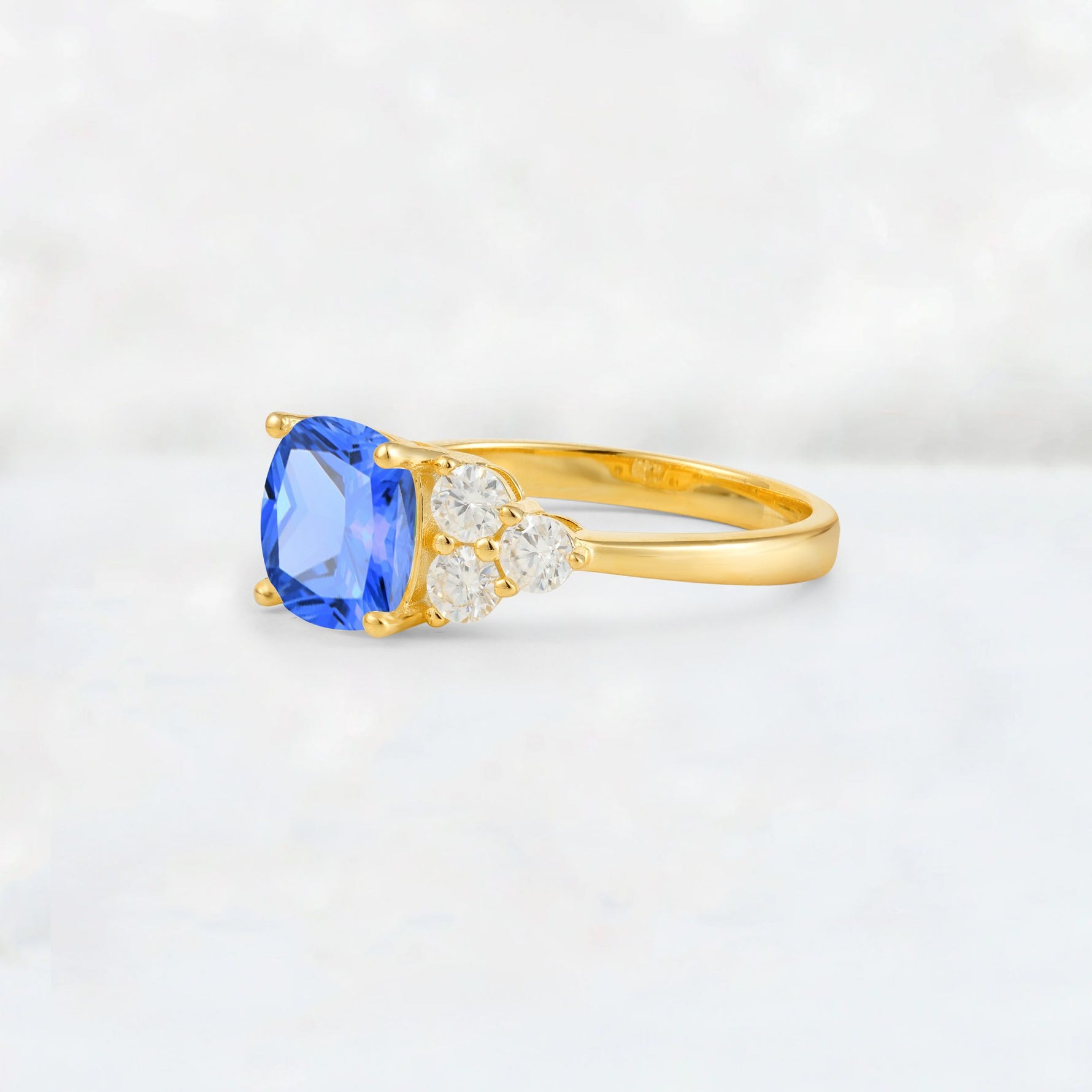 Cushion Cut Sapphire Graduated Cluster Side Stone Engagement Ring - Additional view