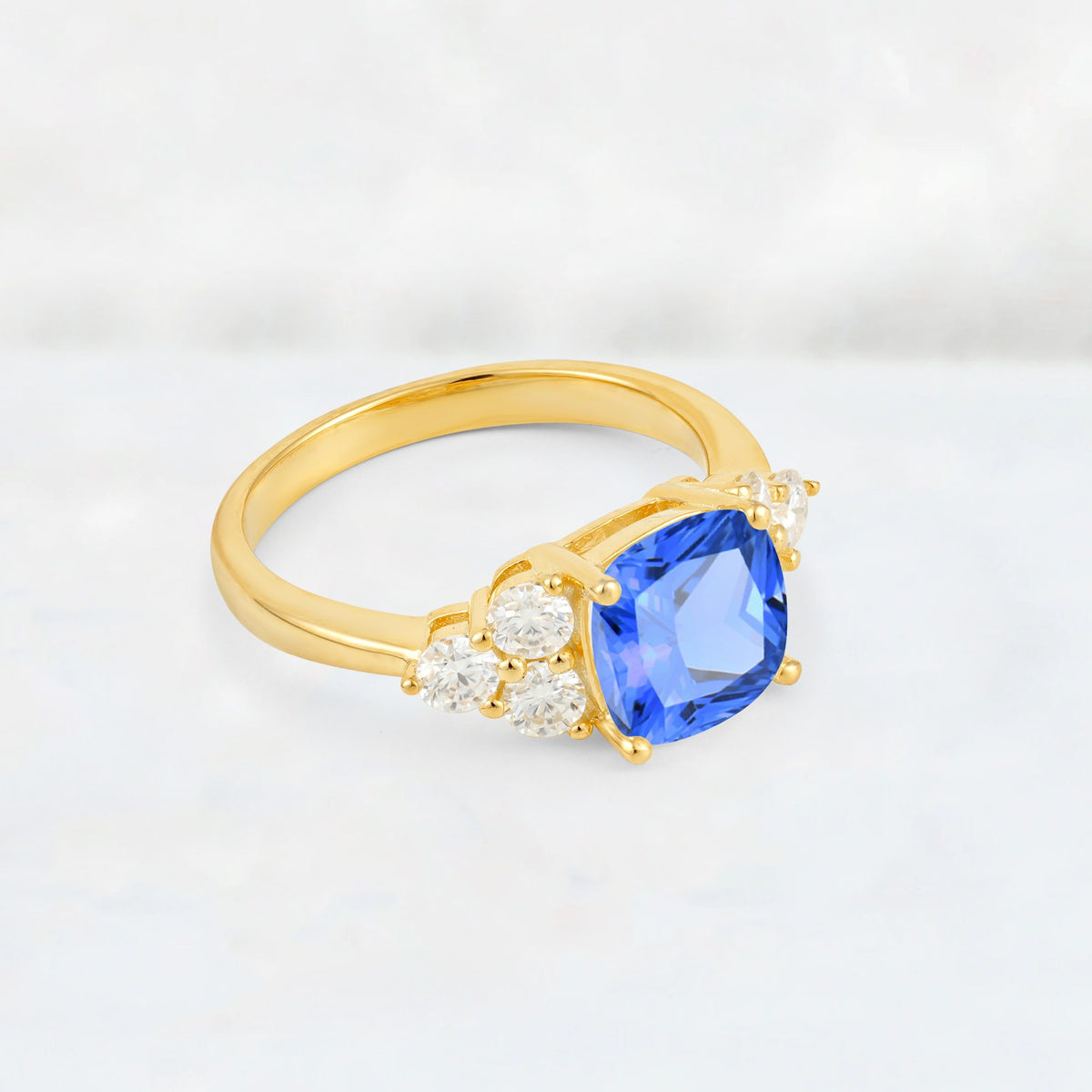 Cushion Cut Sapphire Graduated Cluster Side Stone Engagement Ring - Additional view