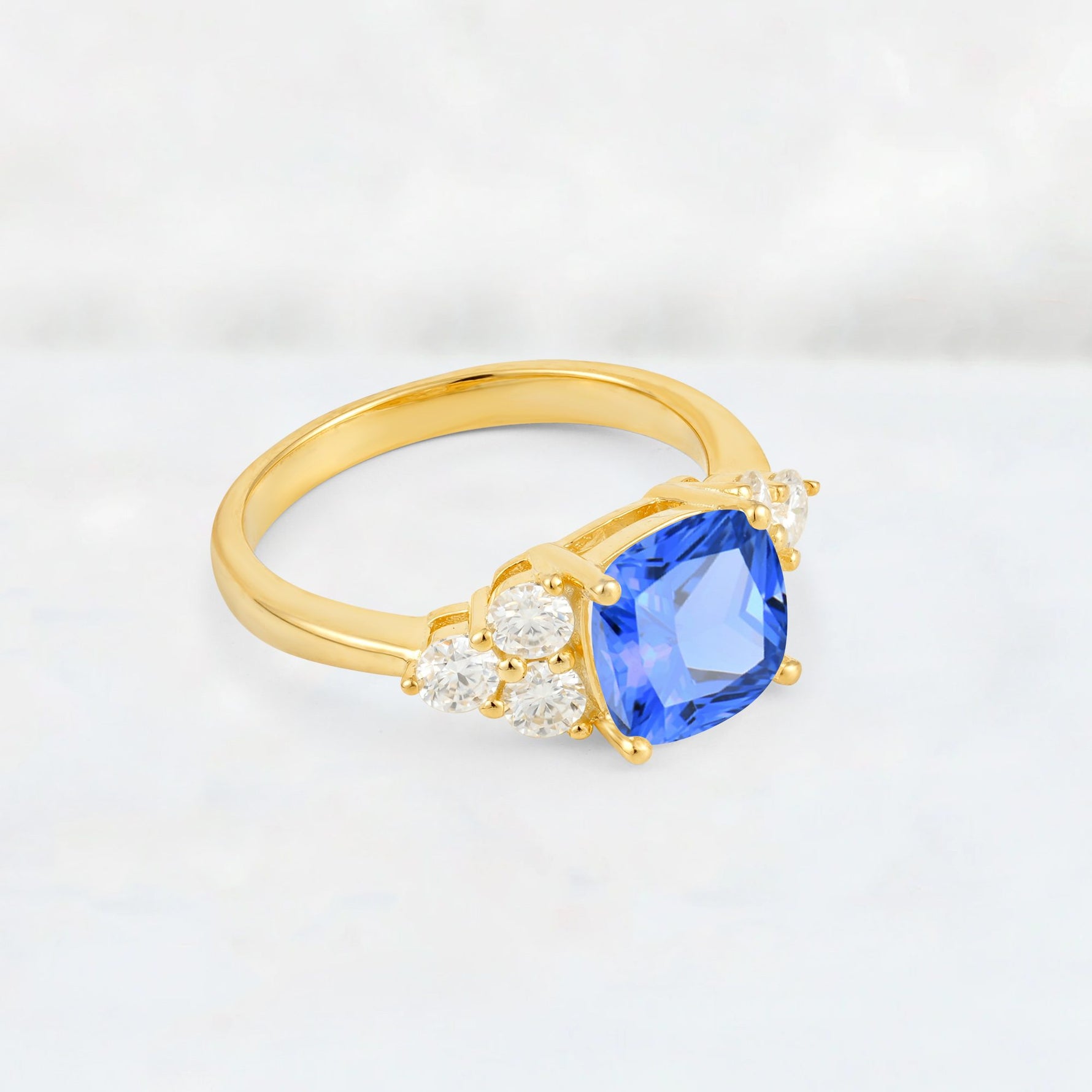 Cushion Cut Sapphire Graduated Cluster Side Stone Engagement Ring - Additional view