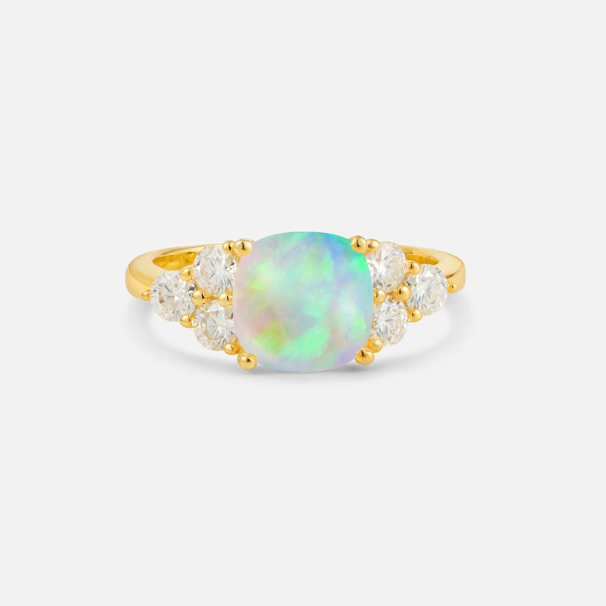Cushion Cut Fire Opal Graduated Cluster Side Stone Engagement Ring - Additional view