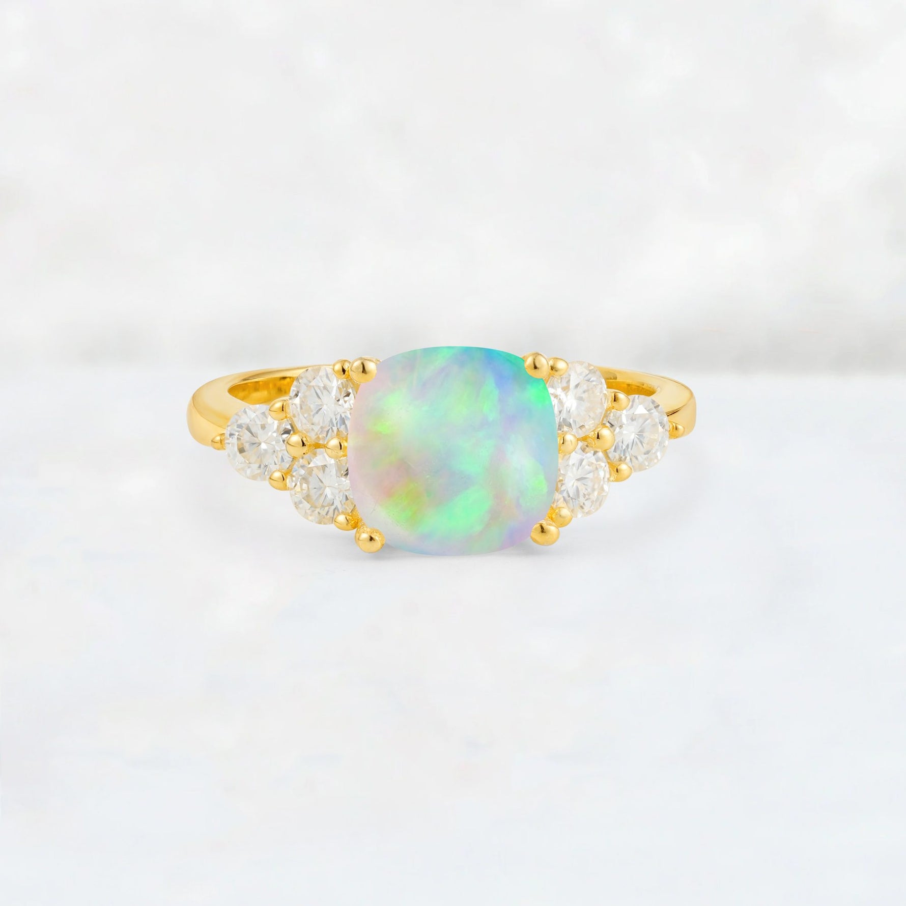 Cushion Cut Fire Opal Graduated Cluster Side Stone Engagement Ring - Additional view