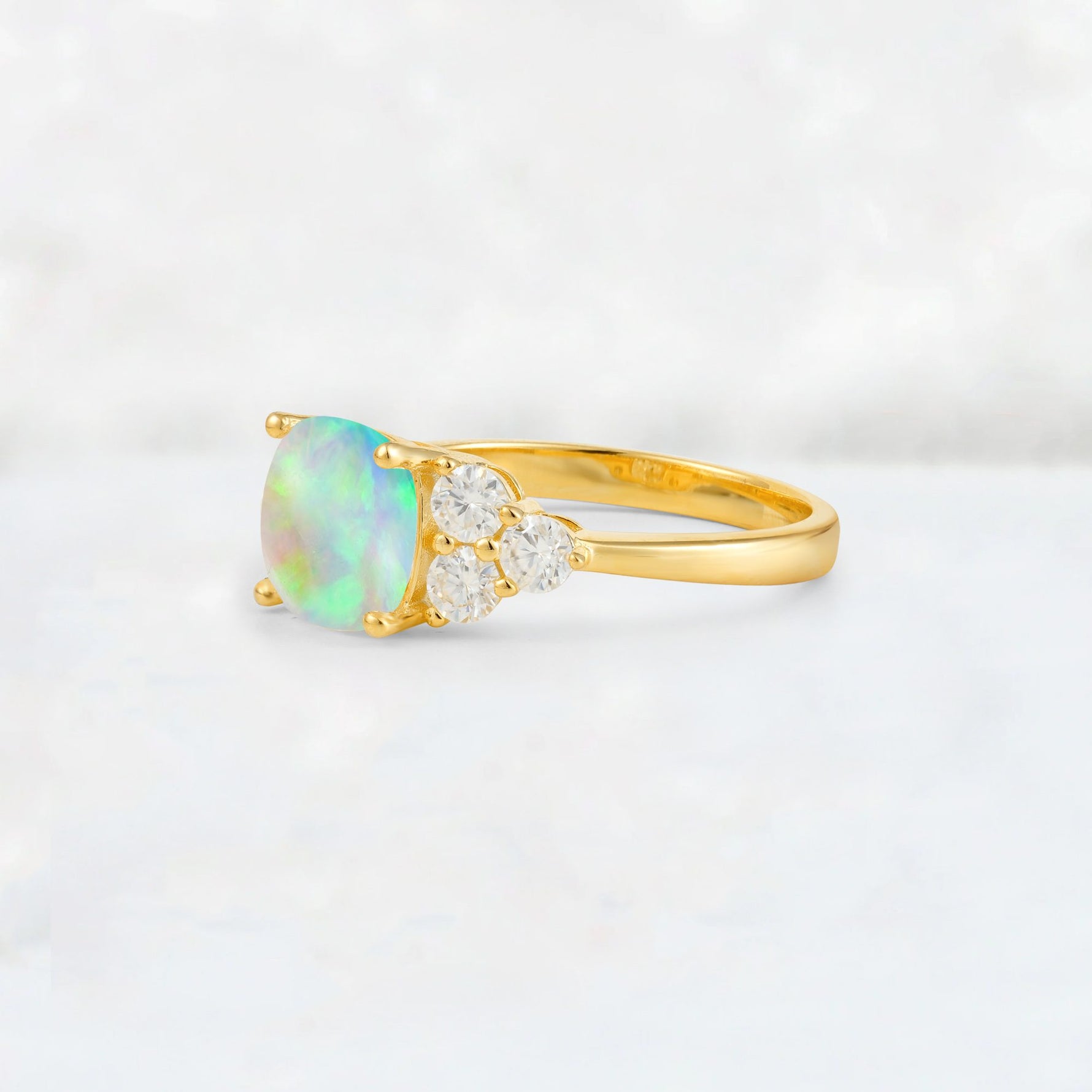 Cushion Cut Fire Opal Graduated Cluster Side Stone Engagement Ring - Additional view
