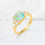 Cushion Cut Fire Opal Graduated Cluster Side Stone Engagement Ring - Additional view