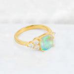 Cushion Cut Fire Opal Graduated Cluster Side Stone Engagement Ring - Additional view