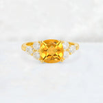Cushion Cut Citrine Graduated Cluster Side Stone Engagement Ring - Additional view
