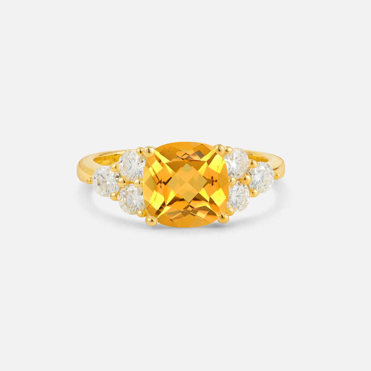 Cushion Cut Citrine Graduated Cluster Side Stone Engagement Ring - Additional view