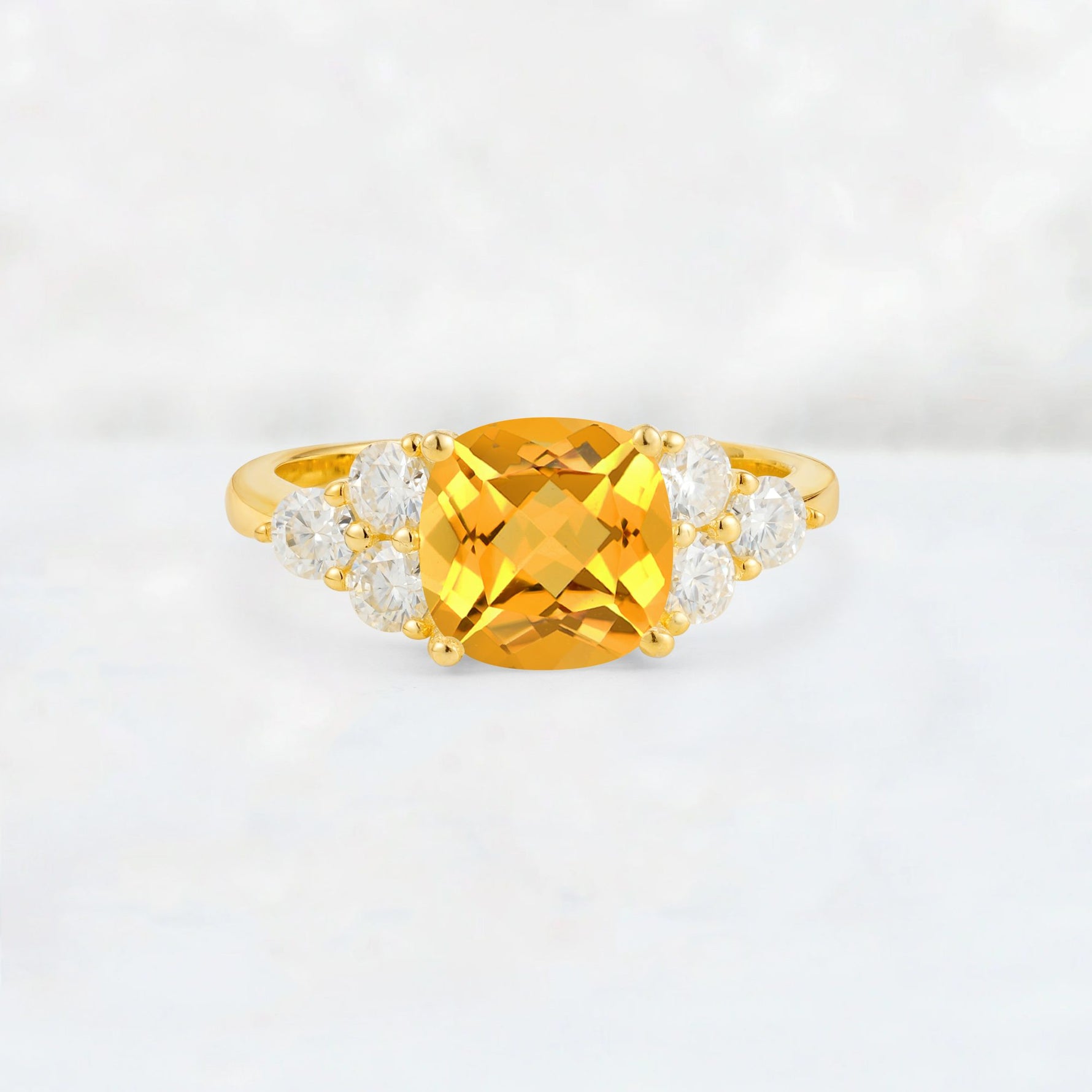 Cushion Cut Citrine Graduated Cluster Side Stone Engagement Ring - Additional view