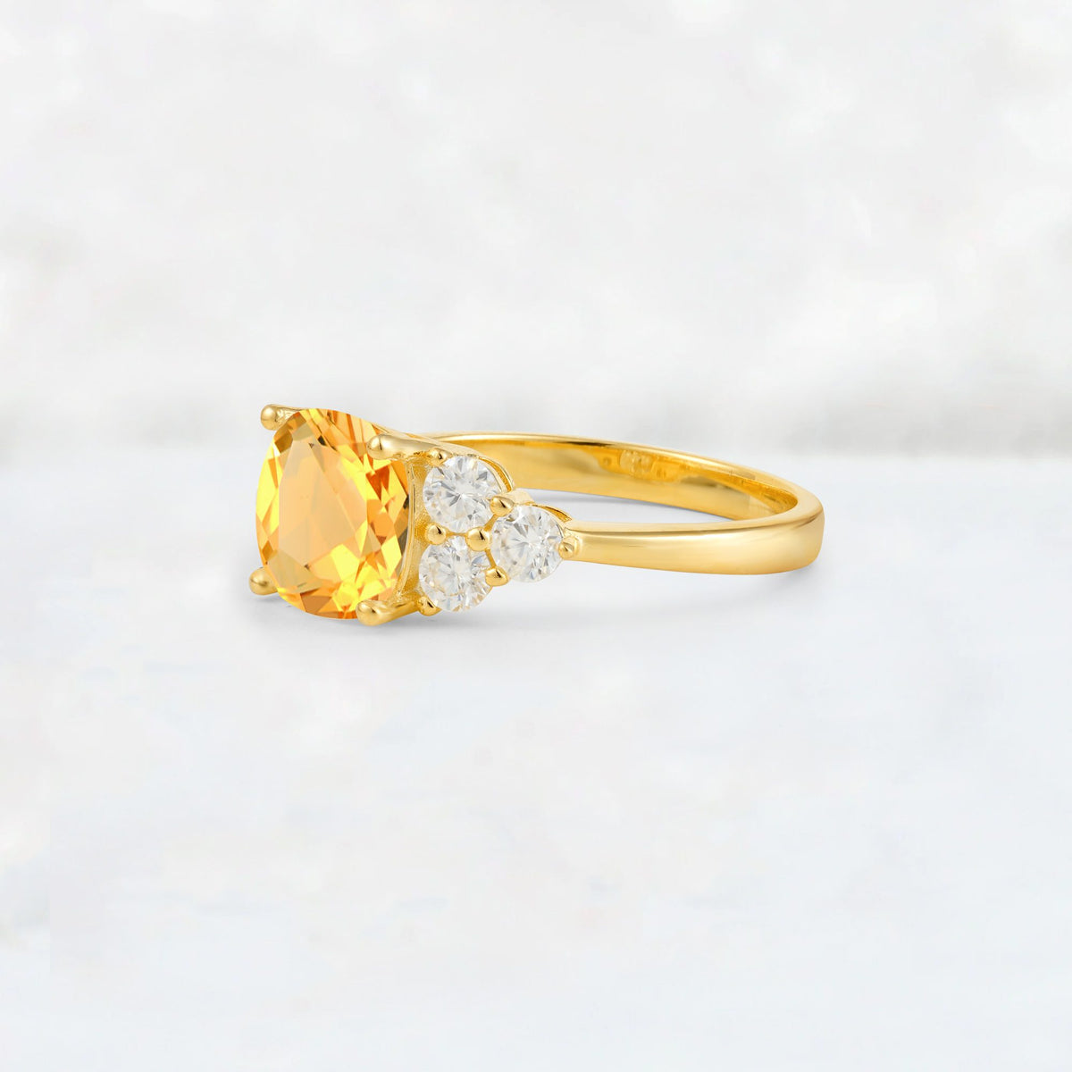Cushion Cut Citrine Graduated Cluster Side Stone Engagement Ring - Additional view