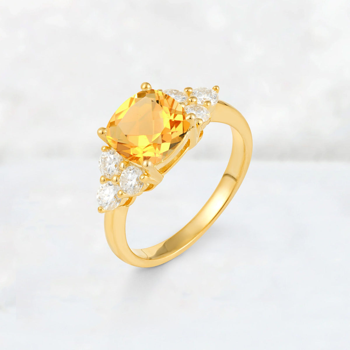 Cushion Cut Citrine Graduated Cluster Side Stone Engagement Ring - Additional view