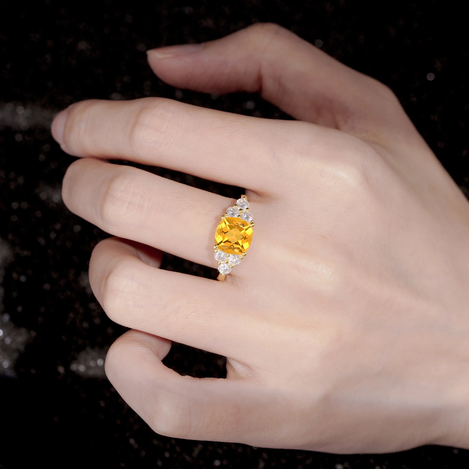 Cushion Cut Citrine Graduated Cluster Side Stone Engagement Ring - Additional view