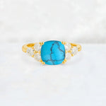 Cushion Cut Turquoise Graduated Cluster Side Stone Engagement Ring - Additional view