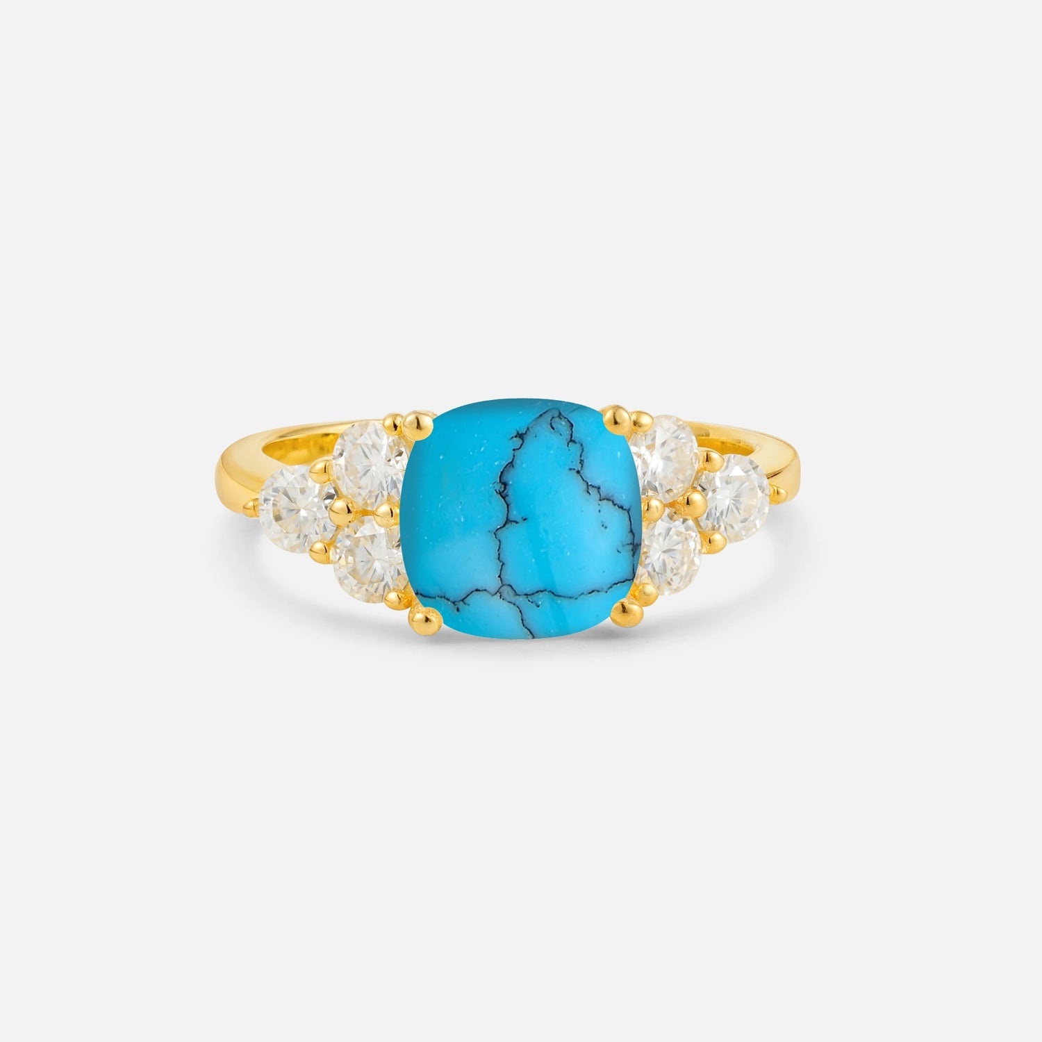 Cushion Cut Turquoise Graduated Cluster Side Stone Engagement Ring - Additional view