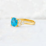 Cushion Cut Turquoise Graduated Cluster Side Stone Engagement Ring - Additional view