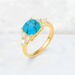 Cushion Cut Turquoise Graduated Cluster Side Stone Engagement Ring - Additional view