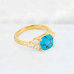 Cushion Cut Turquoise Graduated Cluster Side Stone Engagement Ring - Additional view