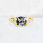 Cushion Cut Black Rutilated Quartz Graduated Cluster Side Stone Engagement Ring - Additional view