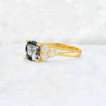 Cushion Cut Black Rutilated Quartz Graduated Cluster Side Stone Engagement Ring - Additional view