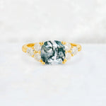 Cushion Cut Moss Agate Graduated Cluster Side Stone Engagement Ring - Additional view