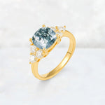 Cushion Cut Moss Agate Graduated Cluster Side Stone Engagement Ring - Additional view