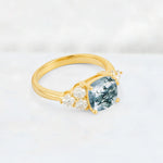 Cushion Cut Moss Agate Graduated Cluster Side Stone Engagement Ring - Additional view