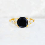 Cushion Cut Black Onyx Graduated Cluster Side Stone Engagement Ring - Additional view
