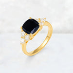 Cushion Cut Black Onyx Graduated Cluster Side Stone Engagement Ring - Additional view