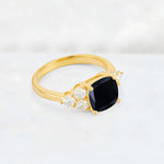 Cushion Cut Black Onyx Graduated Cluster Side Stone Engagement Ring - Additional view