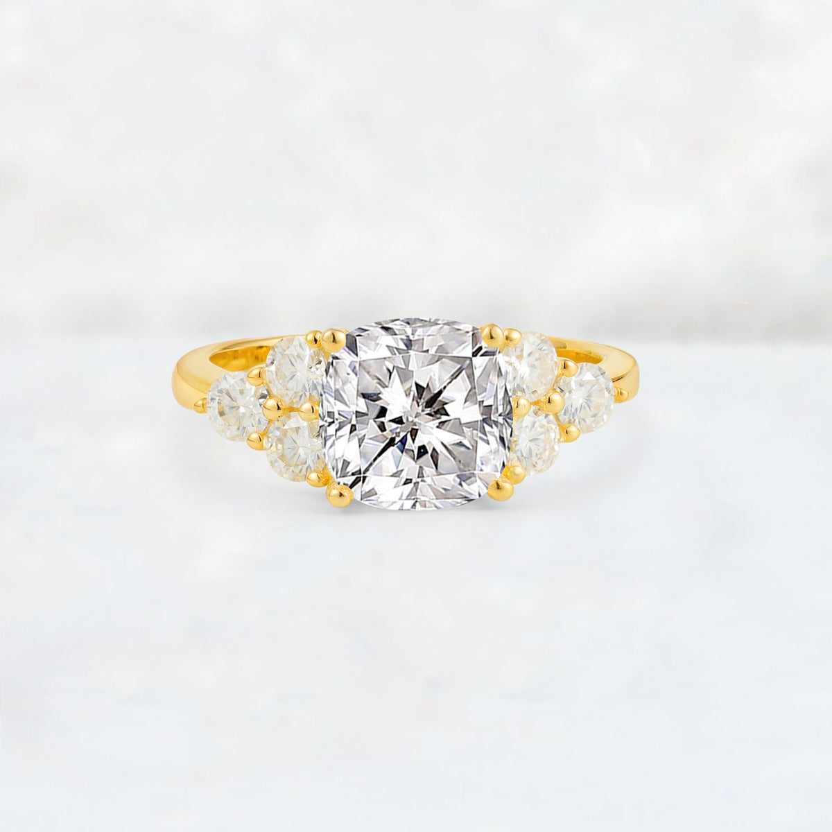Cushion Cut Lab Diamond Graduated Cluster Side Stone Engagement Ring - Additional view