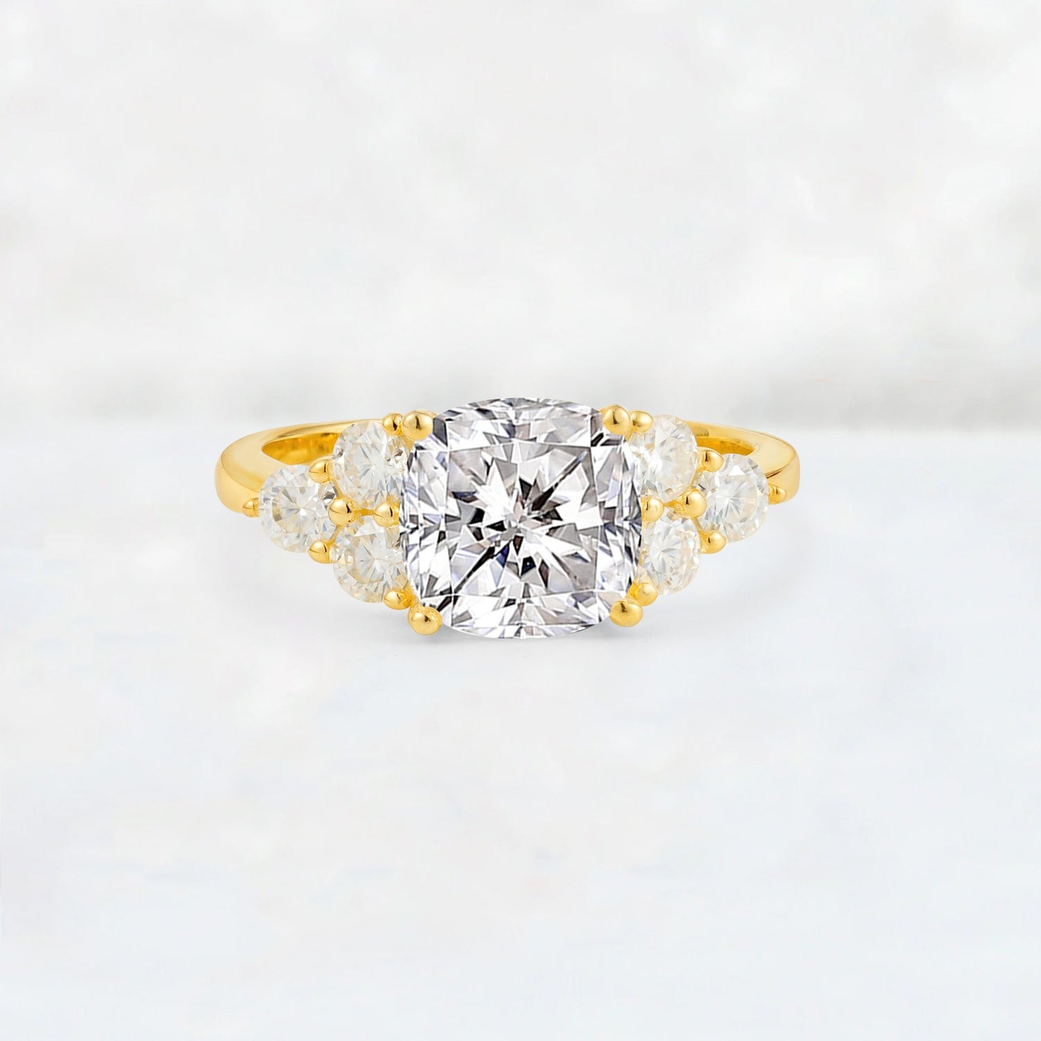 Cushion Cut Lab Diamond Graduated Cluster Side Stone Engagement Ring - Additional view